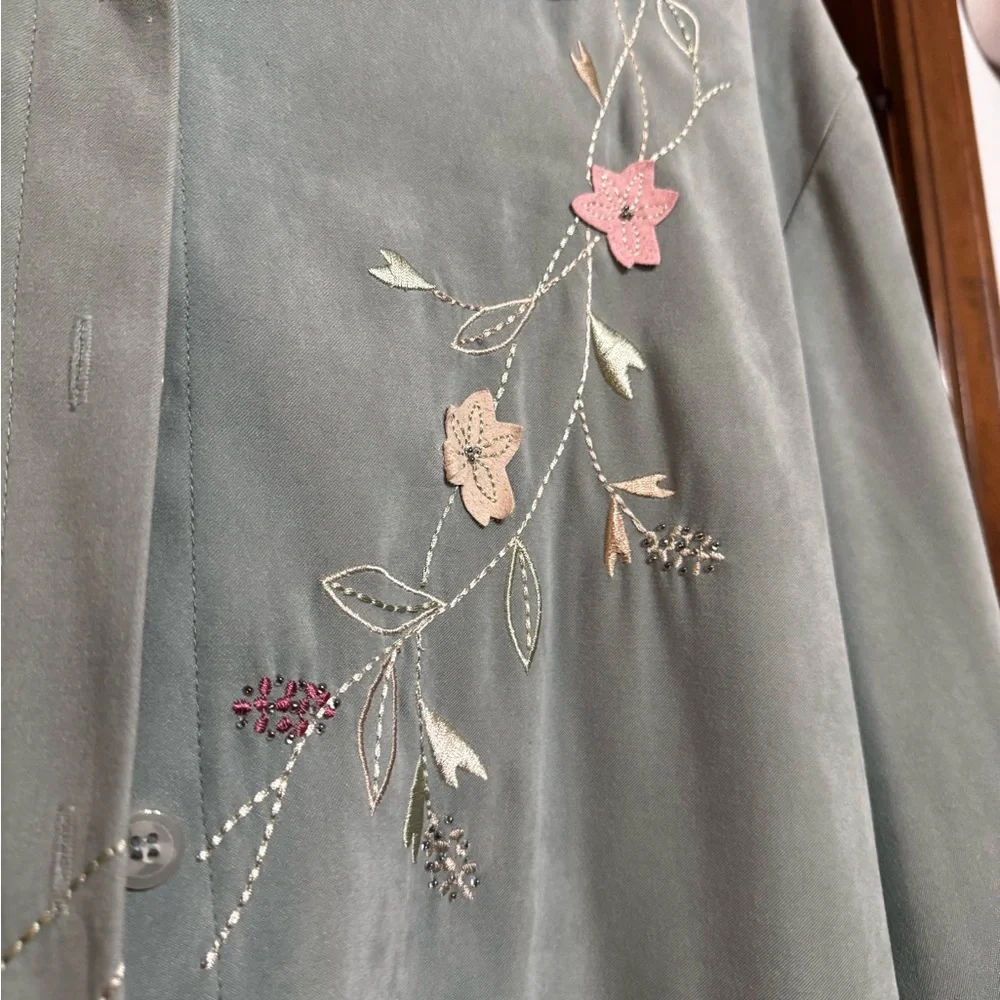 Embroidered Floral Women's Jacket - Green - Picture 4 of 7